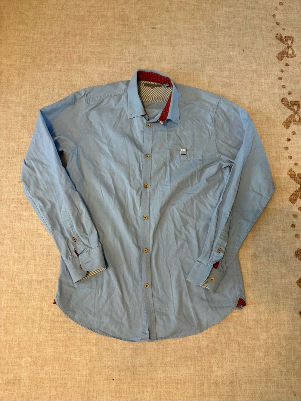 Ted Baker Light Blue Button-Front Shirt with Red Trim